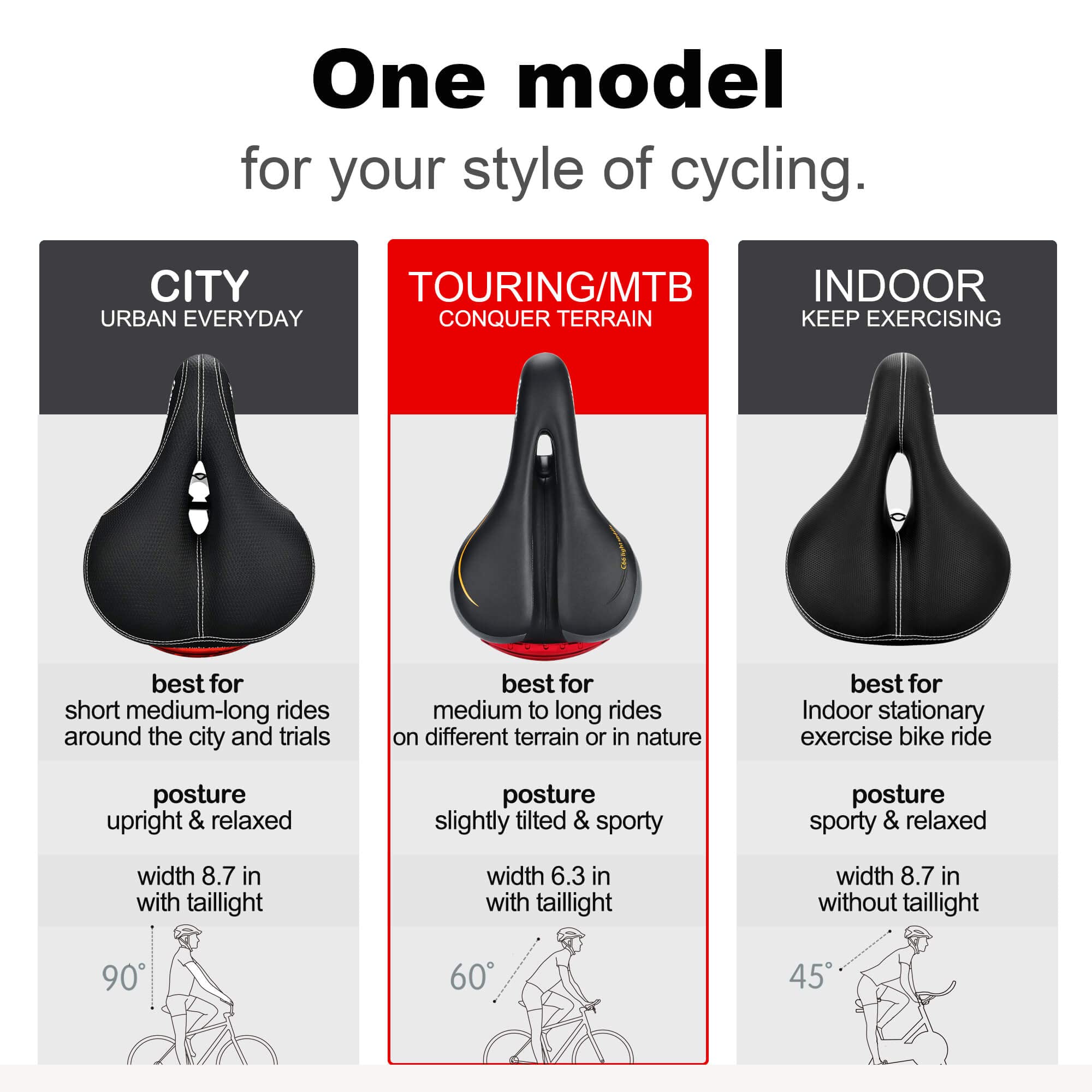 Comfortable Men Women Bike Seat - Daway C66 Foam Padded Leather Road Mountain Bicycle Saddle Cushion With Taillight, Waterproof,