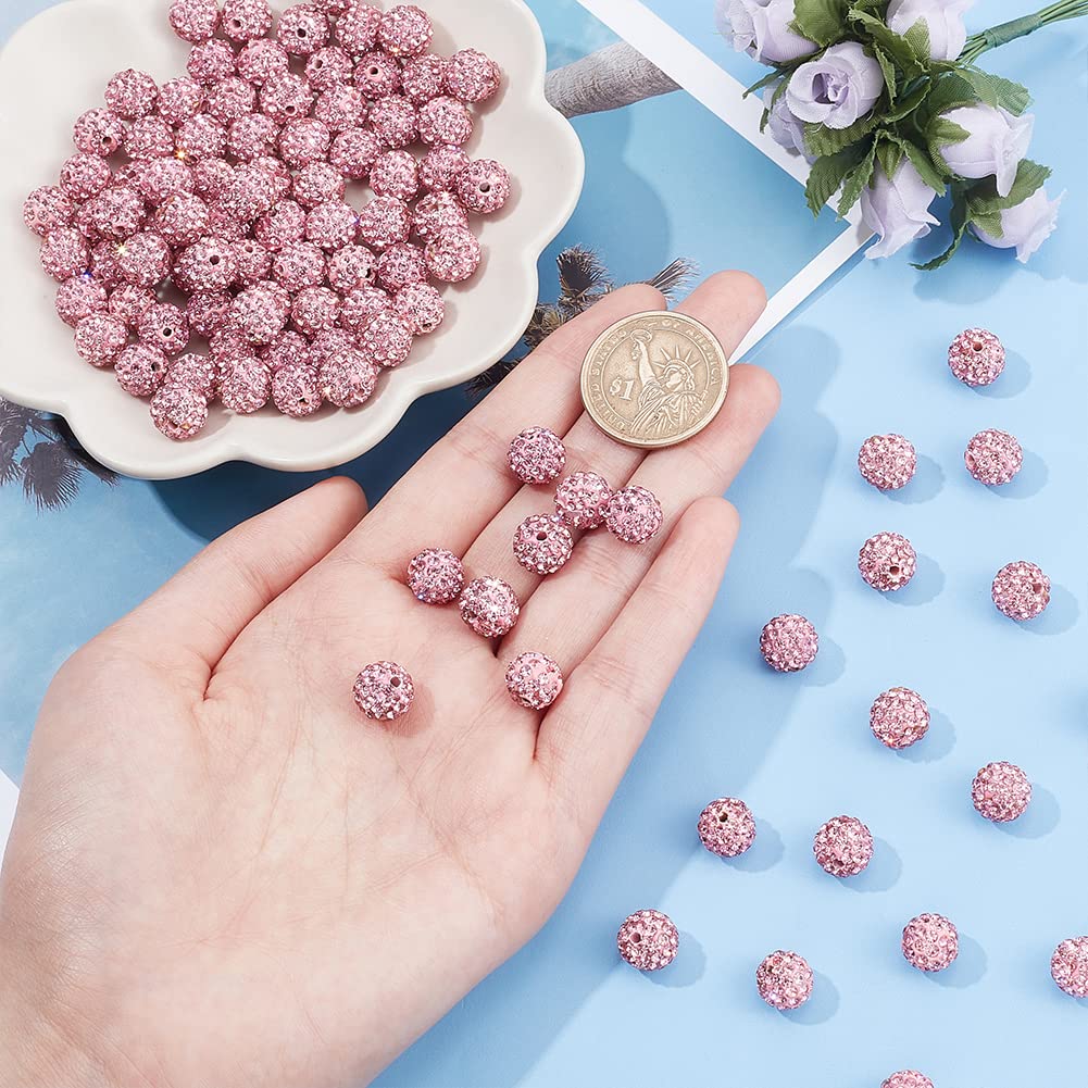 Ph Pandahall 10Mm Pink Rhinestones Beads 100Pcs Pave Disco Ball Clay Beads Polymer Clay Crystal Beads Round Craft Beads For Frie