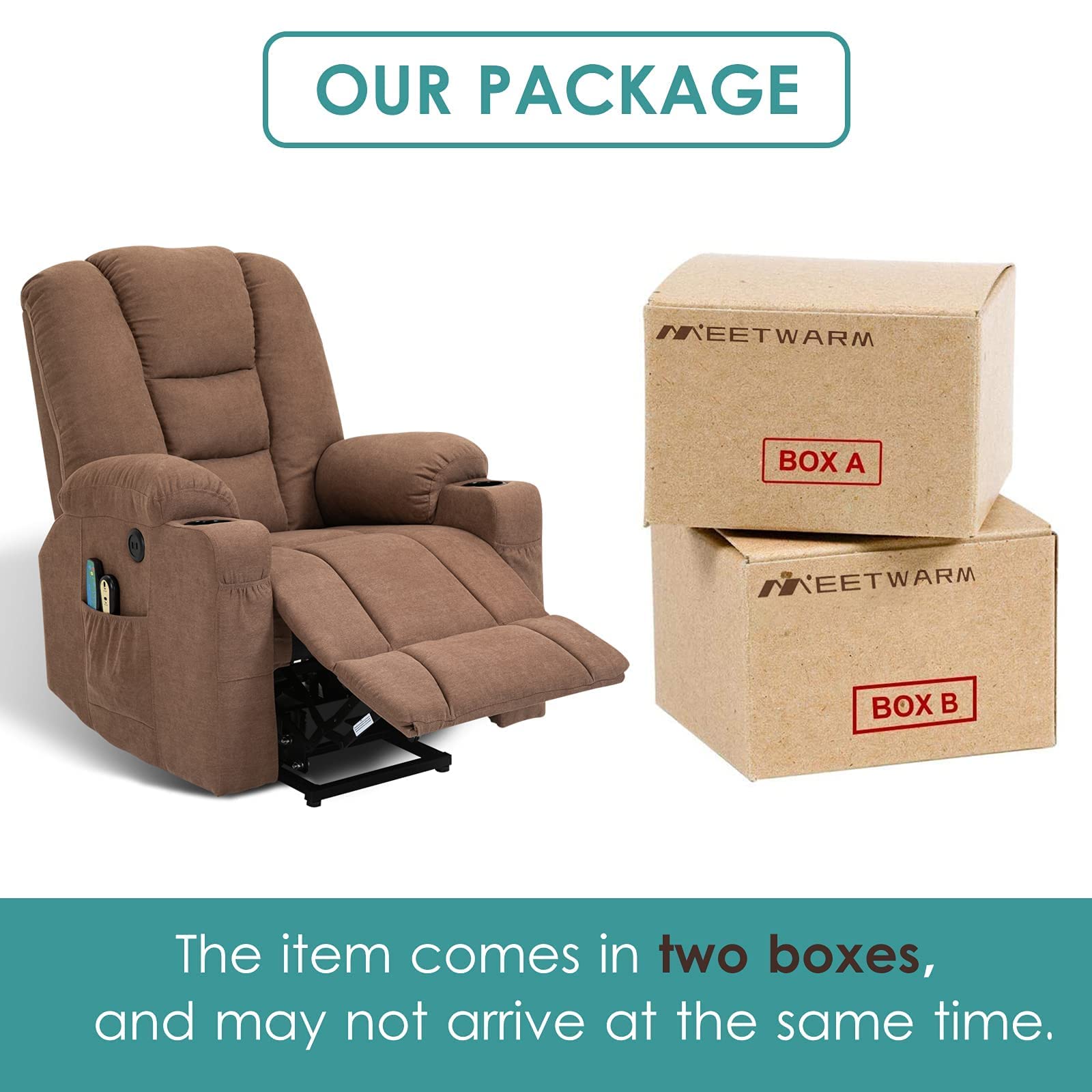 Meetwarm Power Lift Chair Electric Recliner For Elderly Heated Vibration Massage Soft Fabric Recliner Chair With 2 Remote Contro