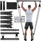 Pilates Bar Kit with Resistance Bands(4 x Bands),3-Section Pilates Flexbands Kit Workout Equipment for Legs,Hip,Waist and Arm,Fi