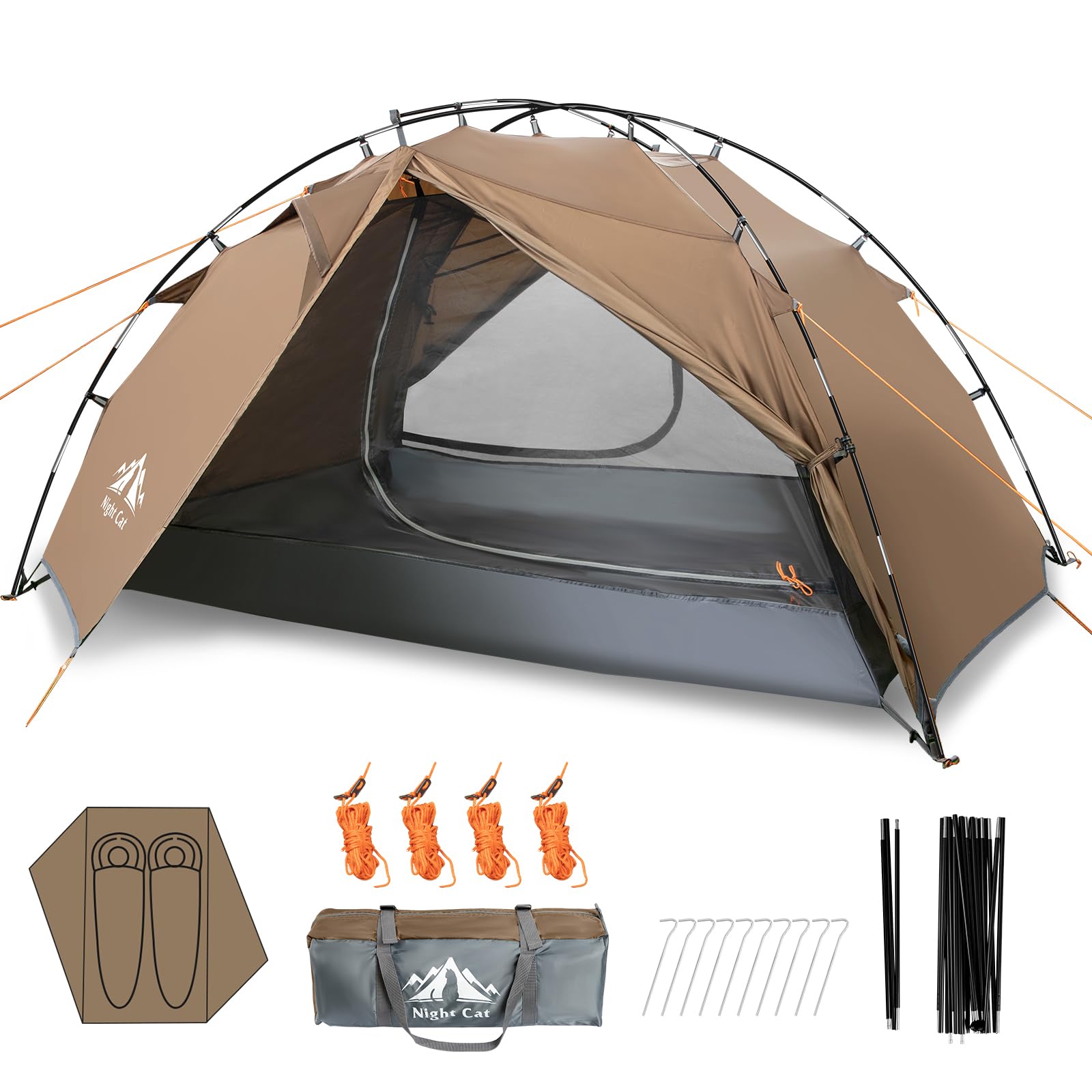 Night Cat Backpacking Tent 2 Person Lightweight Hiking Camping Tent With Foldable Pole, Double Layers Waterproof Fast Setup Ultr