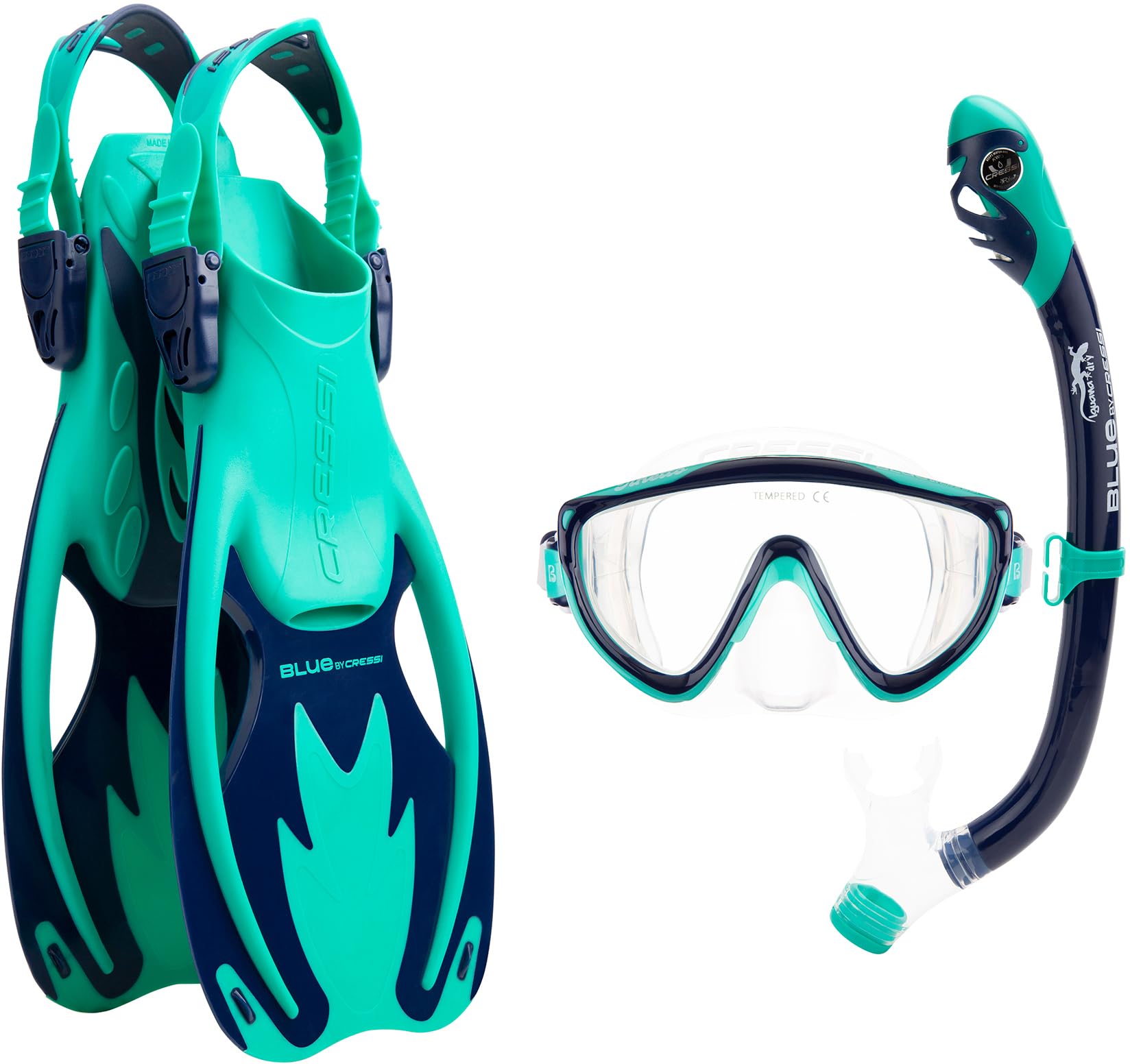 Cressi Tinetto Rocks Dry Set Snorkeling Sets, Aqua Green/Blue, S/M