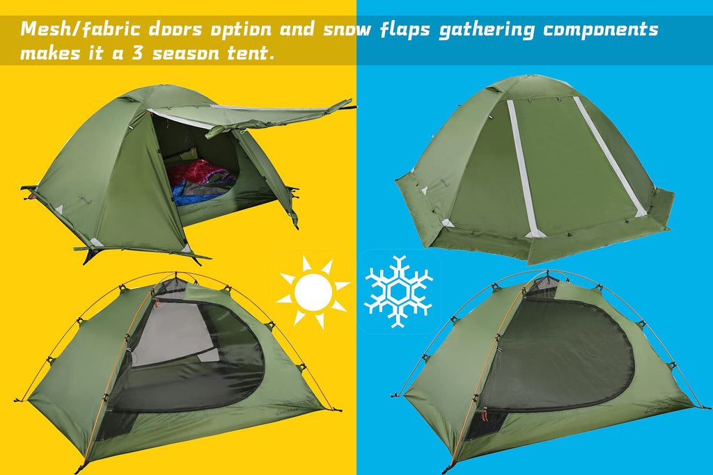 Clostnature Libra Lightweight Backpacking Tent - 1 Person 4 Season Ultralight Waterproof Camping Tent, Large Size Easy Setup Ten