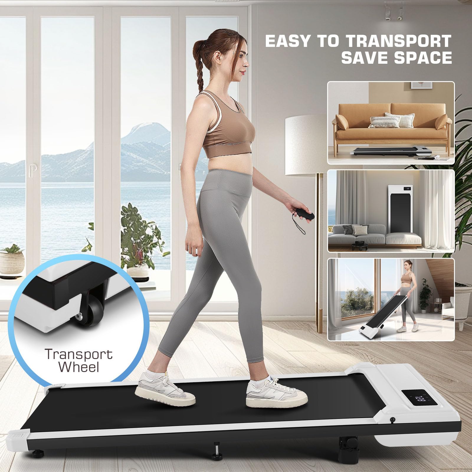 Incline Under Desk Treadmill,4 In 1 Walking Pad Treadmill For Home,2.5Hp Treadmill 300Lb Capacity,Folding Compact Treadmill With