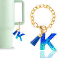 Letter Charm Accessories for Stanley Cup 1 PCS Cute Initial Keychain Handle Charm for Stanley Tumbler for Women Blue Letter K
