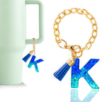 Letter Charm Accessories for Stanley Cup 1 PCS Cute Initial Keychain Handle Charm for Stanley Tumbler for Women Blue Letter K