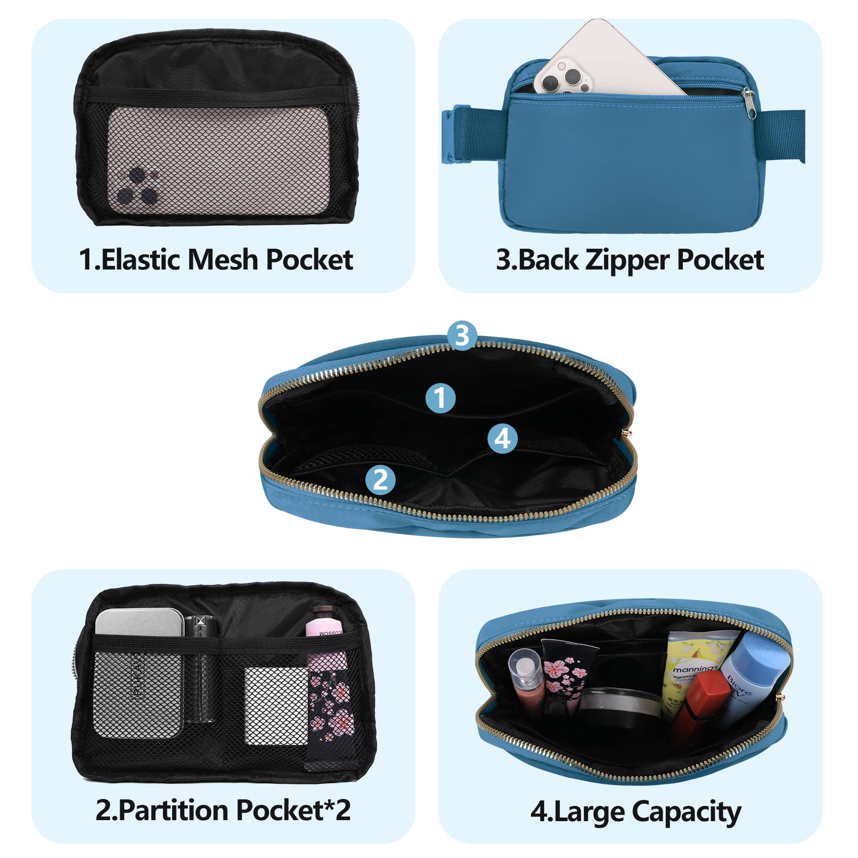 Vorolo Fanny Pack Christmas Gift For Women And Men Crossbody Bag Belt Bag Bum Bag With Adjustable Strap For Sports Blue