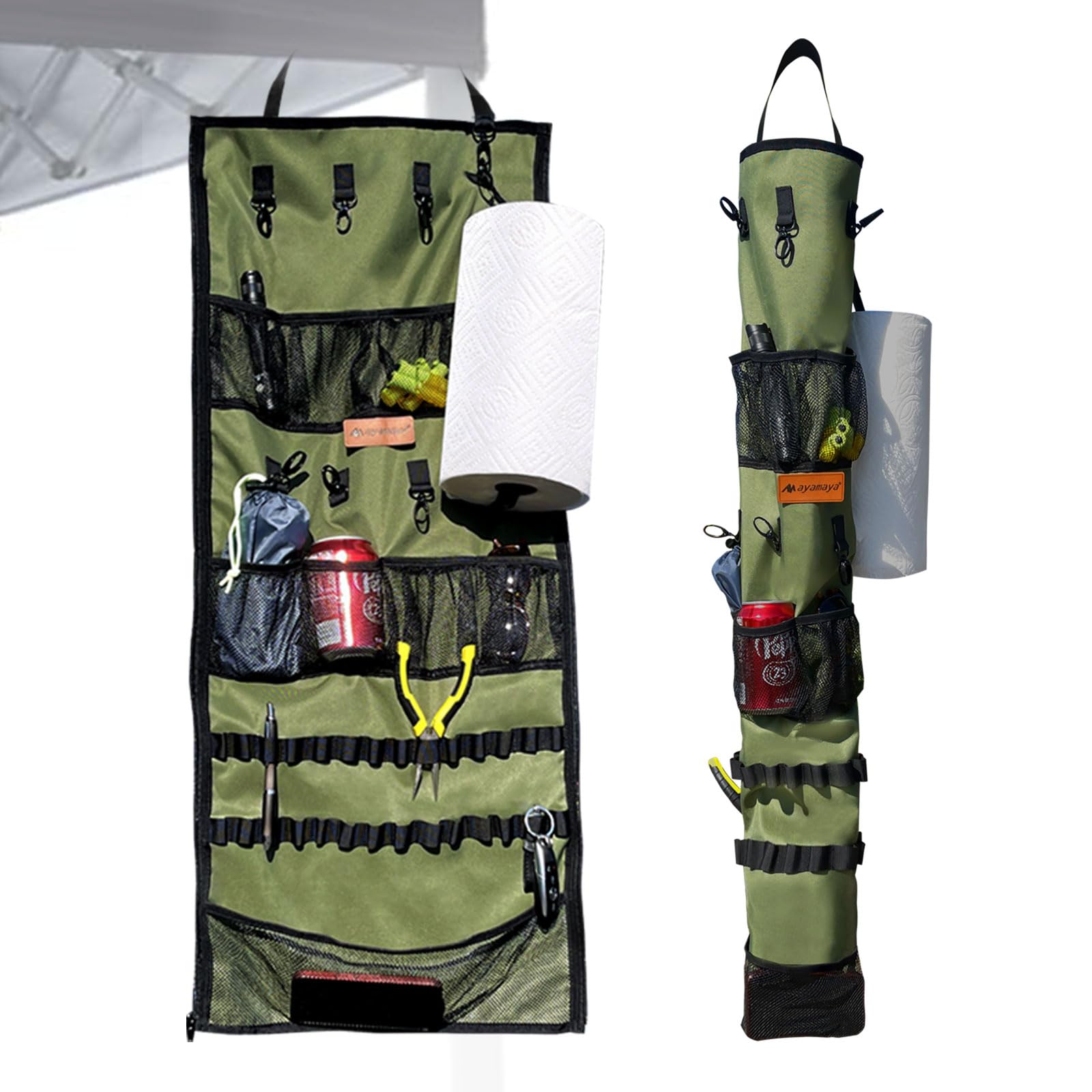 Camping Hanging Organizer - Ayamaya Tent Organizer For Inside With Campsite Storage Straps & Mesh Pockets & Hanging Hooks For Ca