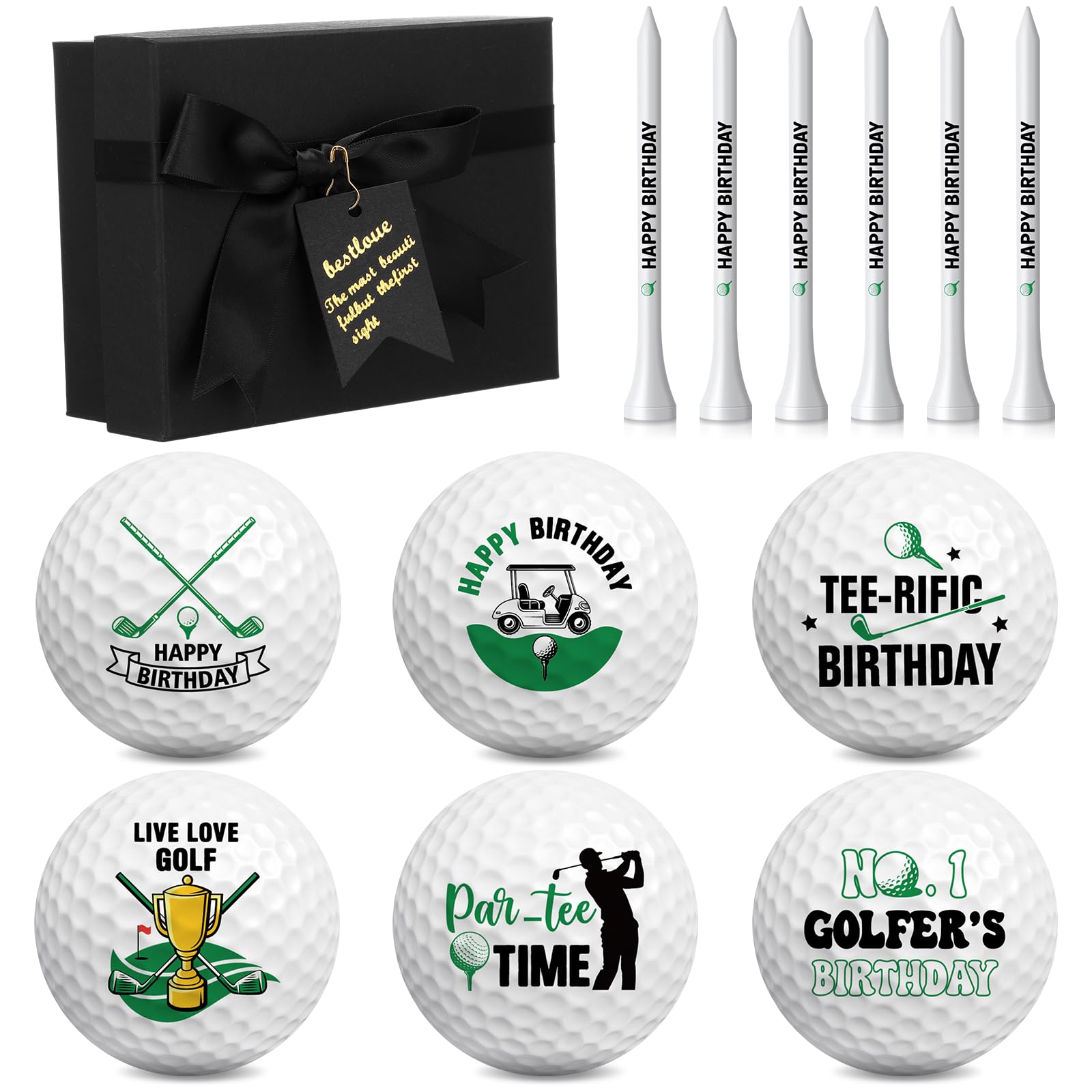 Arrowbash 6 Pack Birthday Golf Balls for Men Birthday Golf Gifts with 6 Tees and Gift Box for Coworkers Golfers Dad Husband