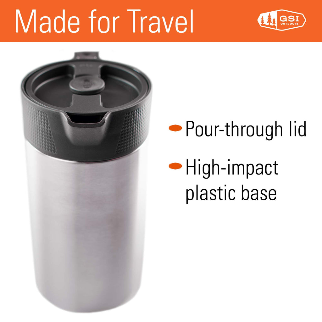 Gsi Outdoors, Glacier Stainless Javapress, 30Oz French Press Coffee Mug For Camping, Brushed