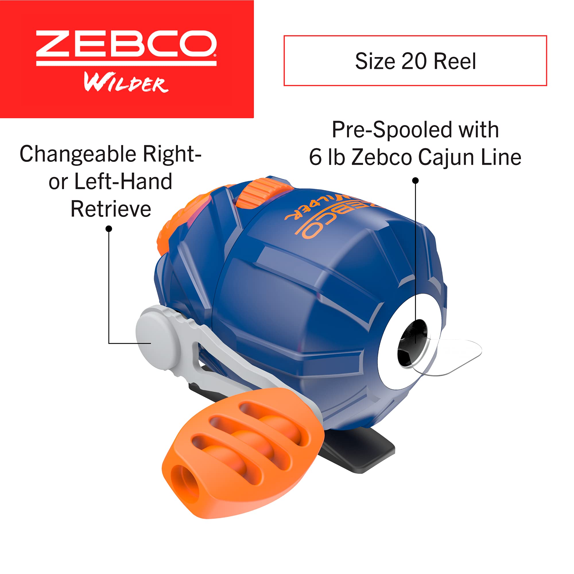 Zebco Kids Wilder Spincast Reel And Fishing Rod Combo, 4-Foot 3-Inch 2-Piece Fishing Pole, Size 20 Reel, Changeable Right- Or Le