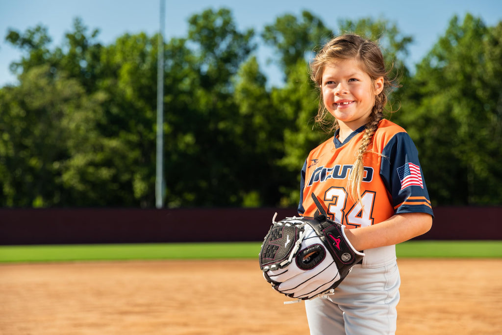 Mizuno Gpp1105F3 Prospect Finch Series Youth Softball Gloves, 11'', Left Hand Throw, White/Black/Pink Trident Web