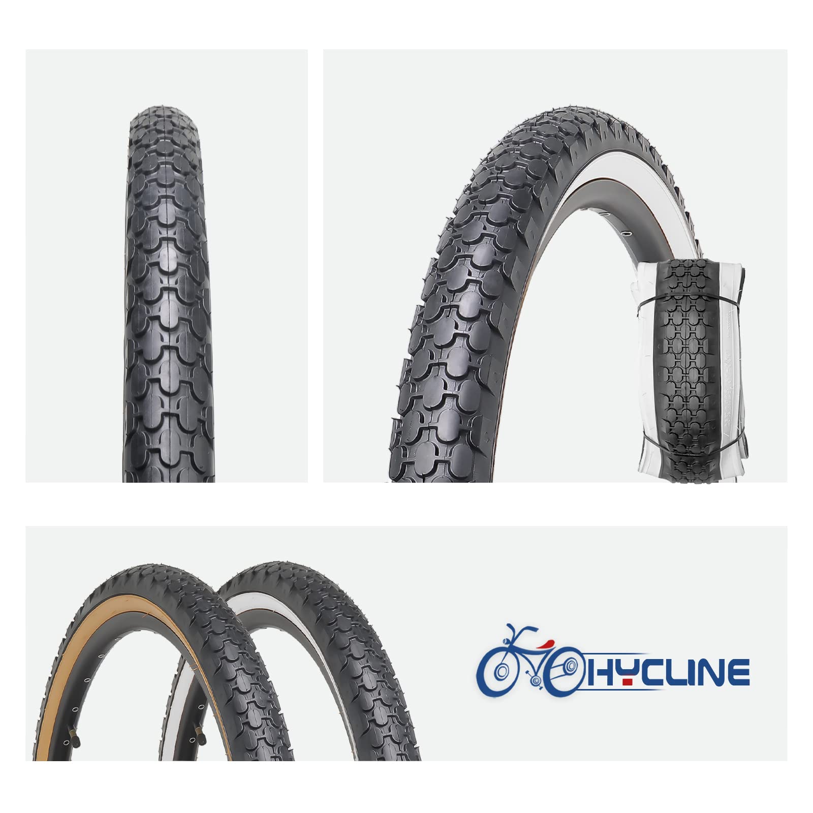 Hycline Bike Tire,26''X2.125''Folding Replacement Tire For Beach Cruiser Bicycle-White