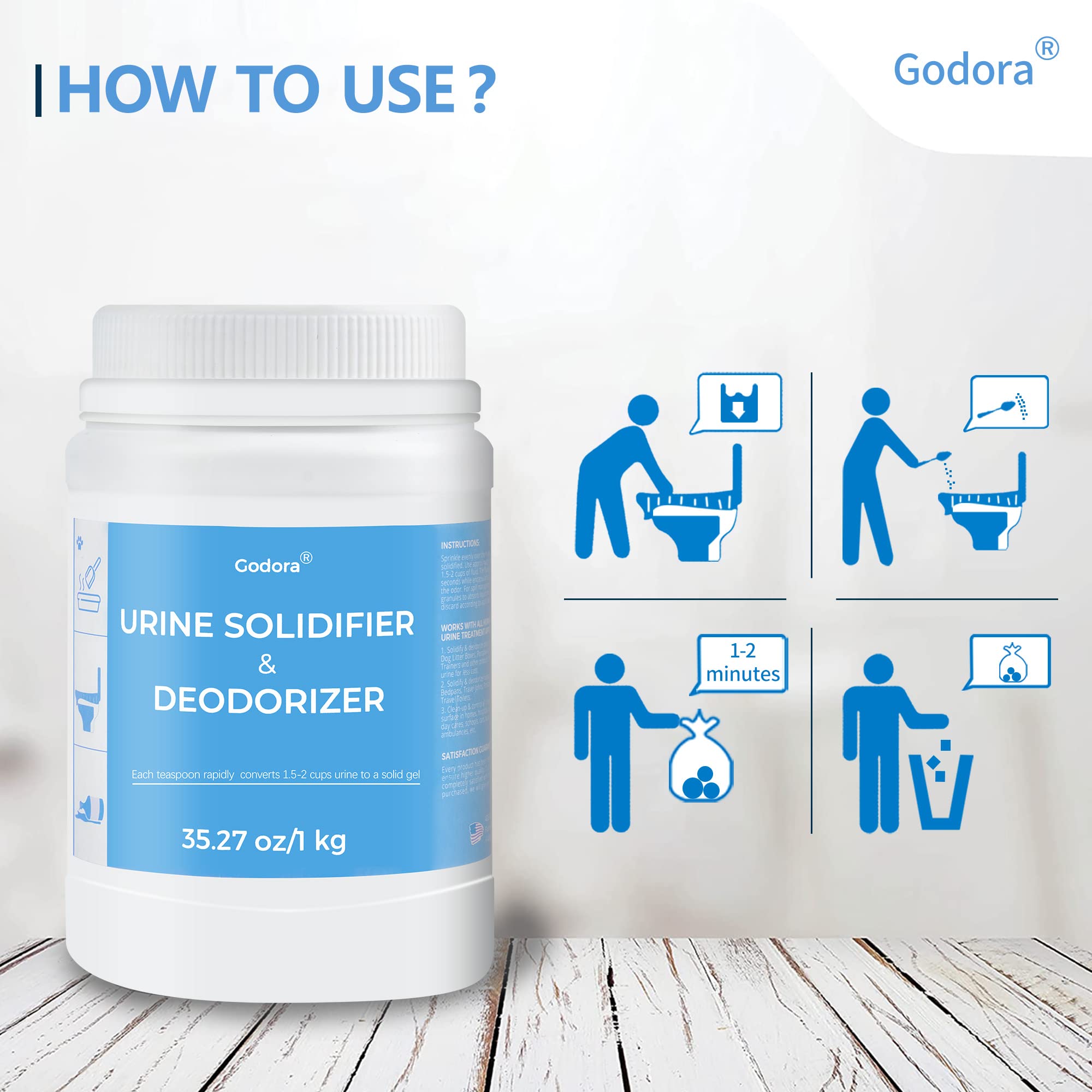 Godora 2.2Lb Eco-Friendly Toilet Urine Powder With Spoon, Fast-Absorbing Camping Toilet Chemicals, Rapidly Biodegradable Eco Gel