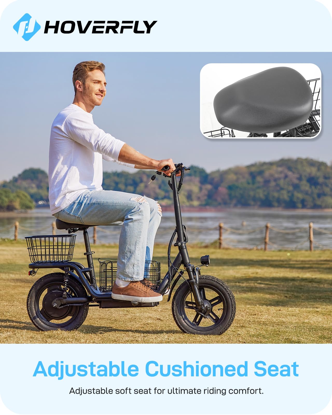 Hoverfly Z6 14 Electric Scooter with Seat, 550W Peak Motor, 25-Miles Range, Speed up to 22MPH, Ample Storage for Pets & Cargo, F