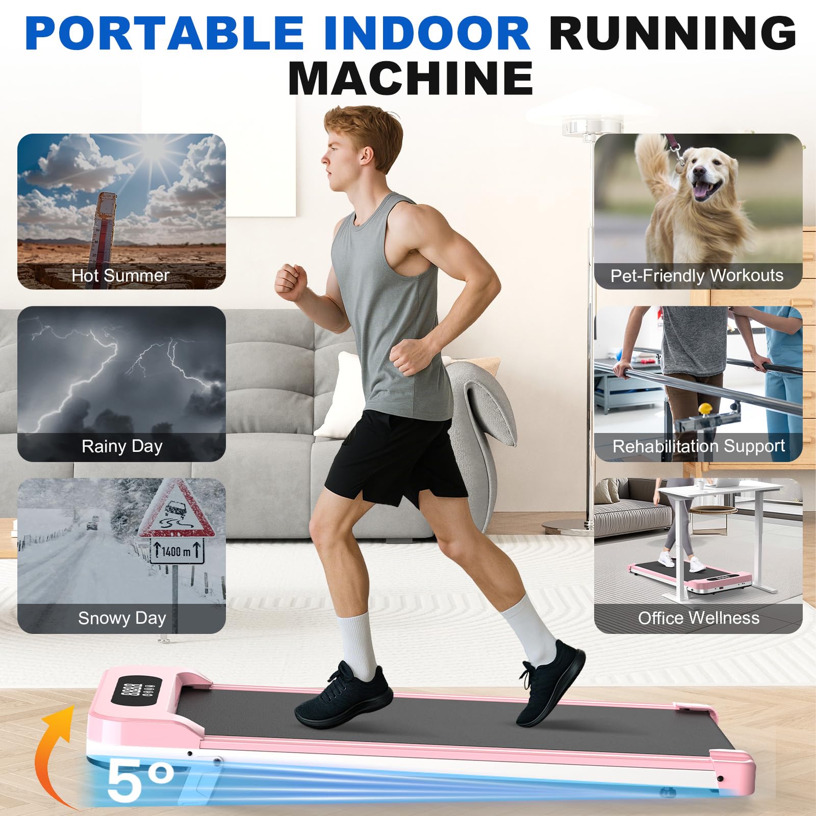 Walking Pad Treadmill - 2.5Hp Low Noise Treadmill Small, Incline Treadmills, Portable Compact Walking Pad For Home Office, Remot
