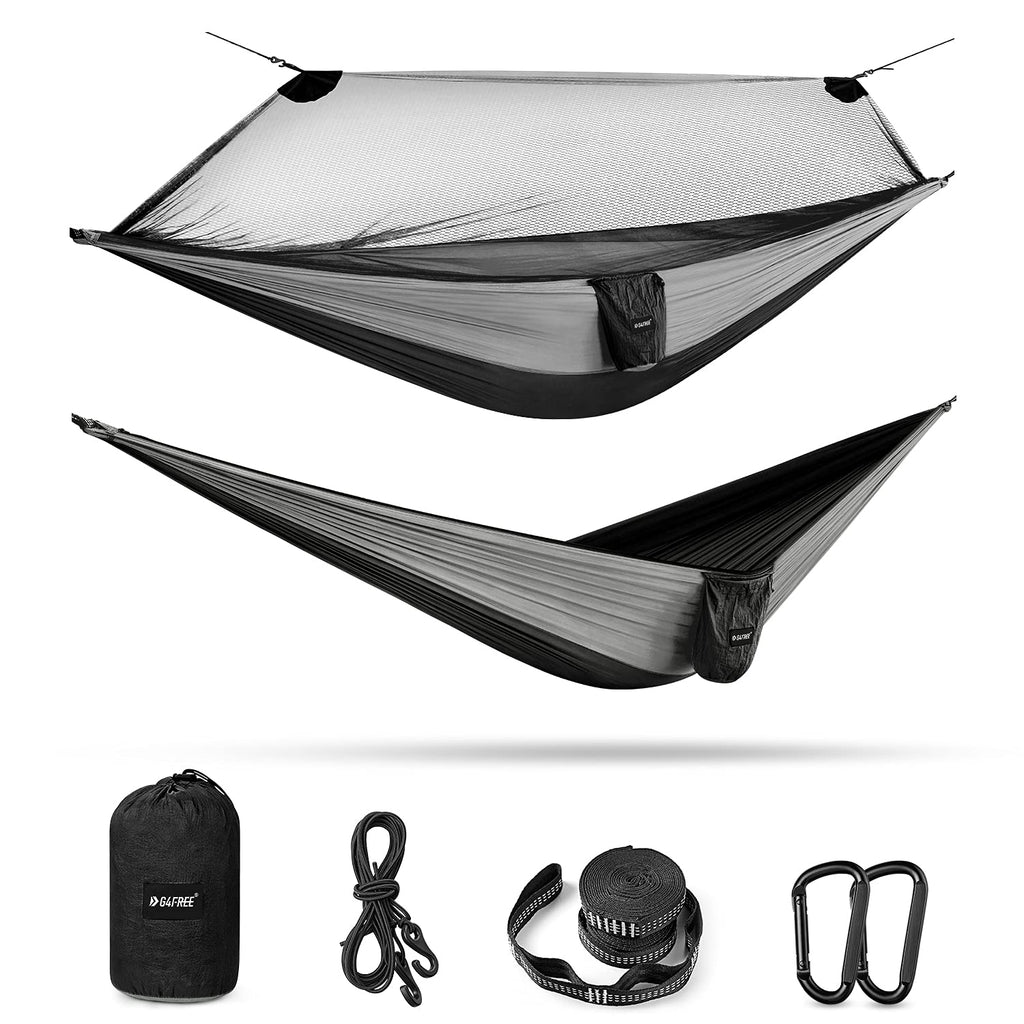 G4Free Large Camping Hammock With Mosquito Net 2 Person Pop-Up Parachute Lightweight Hanging Hammocks Tree Straps Swing Bed For