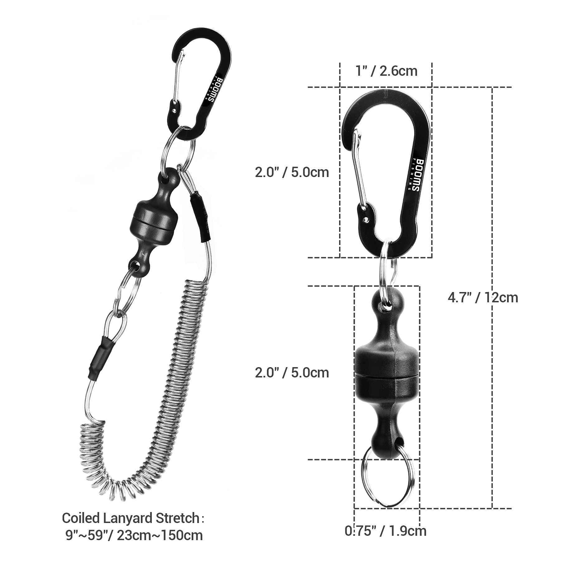 Booms Fishing Mrc Magnetic Net Release For Fly Fishing, Magnetic Quick Release Keychain, Magnet Clip Release With Coiled Lanyard