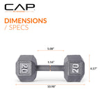 Cap Barbell Cast Iron Hex Dumbbell, Pair, 20 Lb