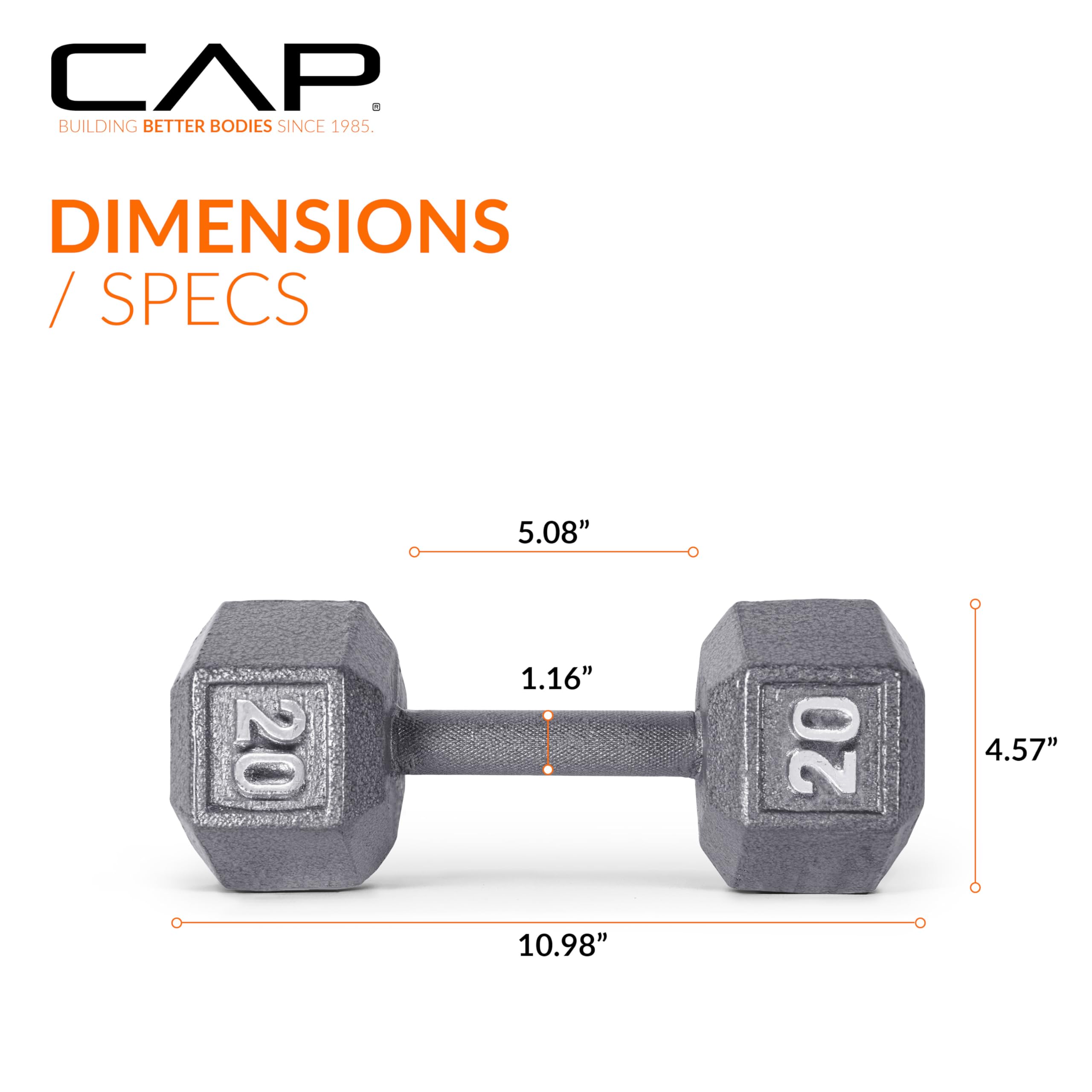 Cap Barbell Cast Iron Hex Dumbbell, Pair, 20 Lb
