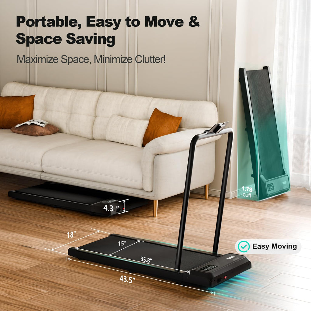 MoonFox Walking Pad Treadmill, 3 in 1 Under Desk Treadmill for Home Office w/2.5HP Motor/4.0MPH/45dB, Walking Pad w/Safety Handl