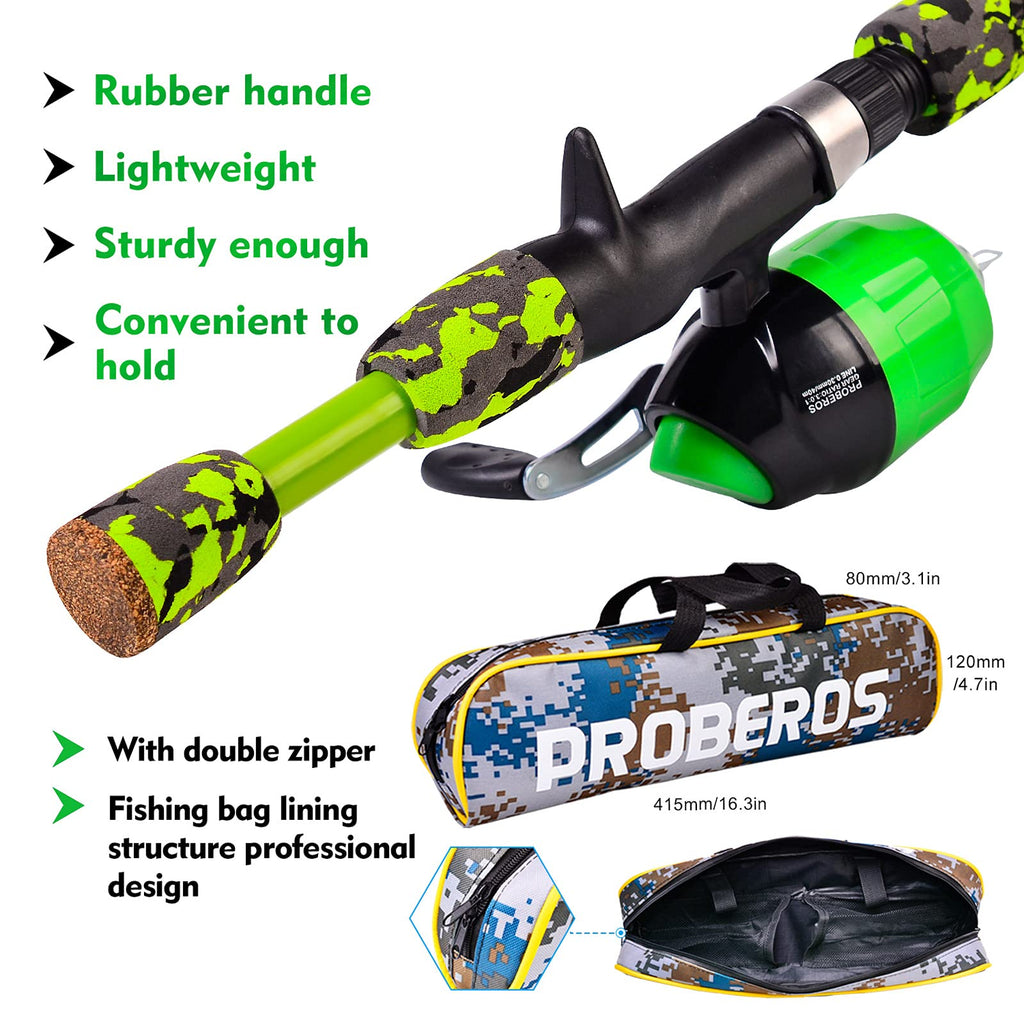 Proberos Kids Fishing Pole - Portable Telescopic Fishing Rod And Reel Combo Kit - Spincast Fishing Reel Casting Rods With Lures