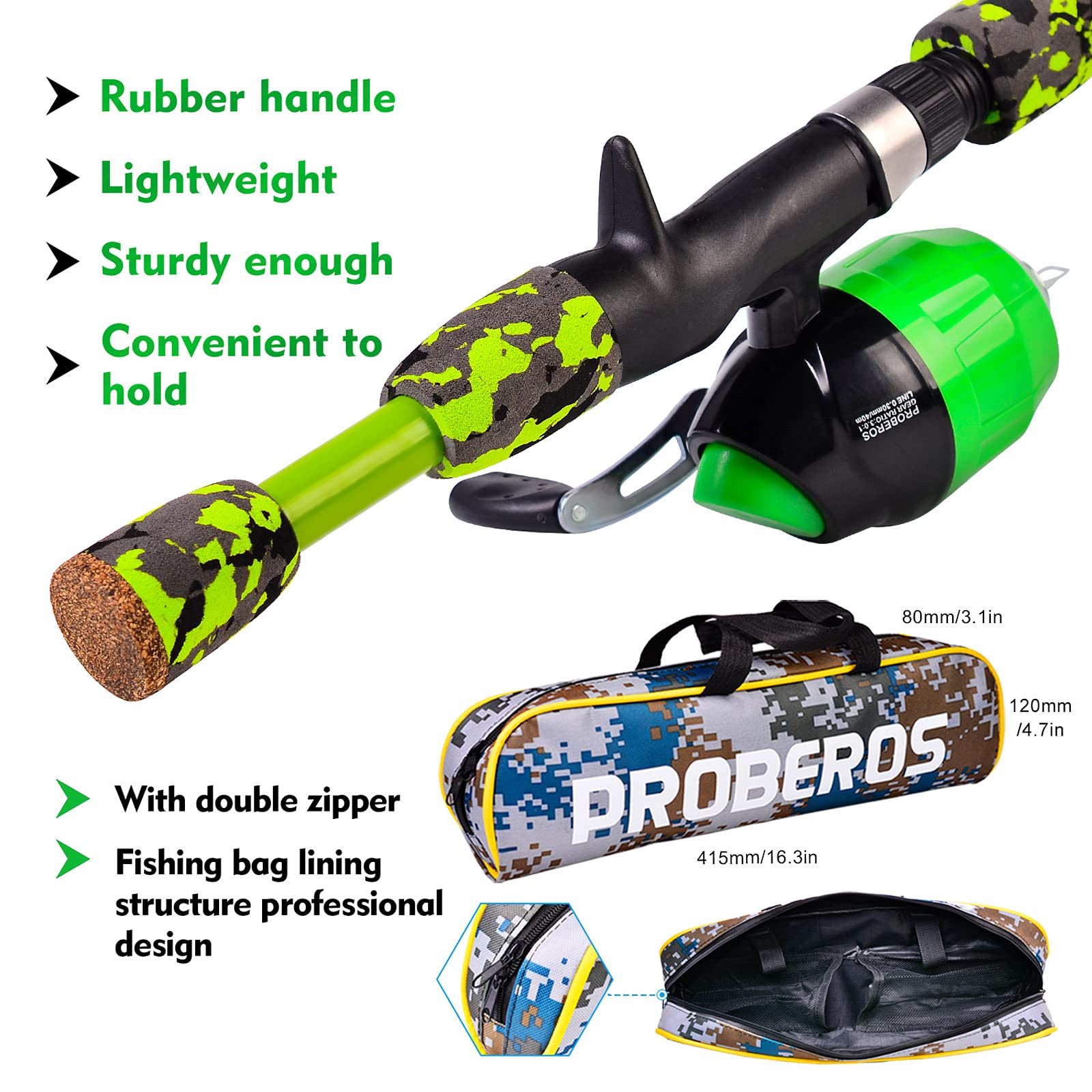 Proberos Kids Fishing Pole - Portable Telescopic Fishing Rod And Reel Combo Kit - Spincast Fishing Reel Casting Rods With Lures