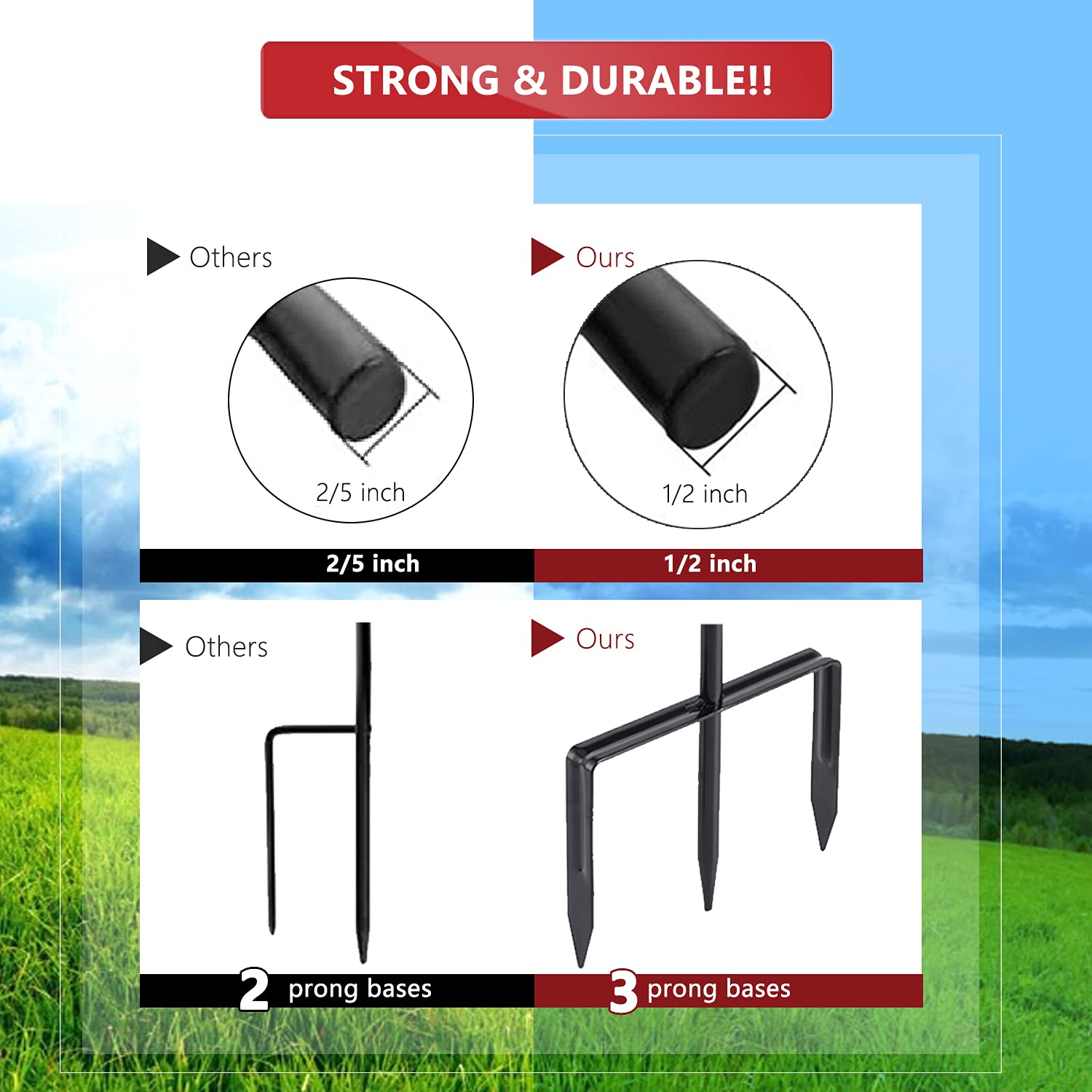 Excmark Shepherd Hook 32 Inch 12 Inch Thick Use At Weddings, Hanging Solar Lights, Lanterns, Bird Feeders, Metal Hanger Hook (Br