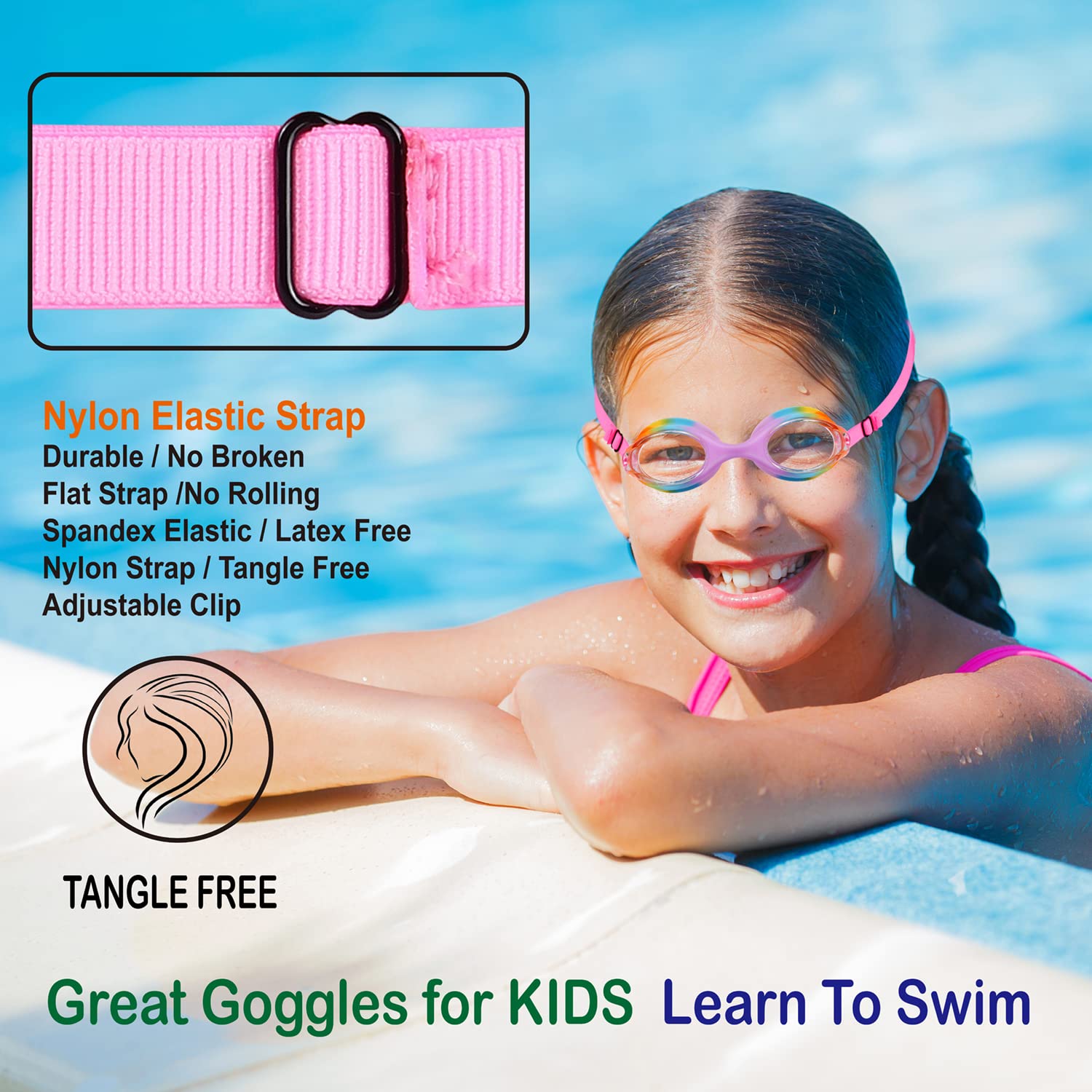 Hydrocomfy Kids Goggles Age 3-8, Toddler Goggles Fabric Strap, Rainbow Mermaid Unicorn Swimming Goggles For Childrens/Youth