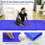 Gymax Gymnastics Mat, 4 X 8 X 2'' Folding Exercise Mat Thick W/Carry Handles & Sturdy Stitching Waterproof Pu Leather Cover, Tum