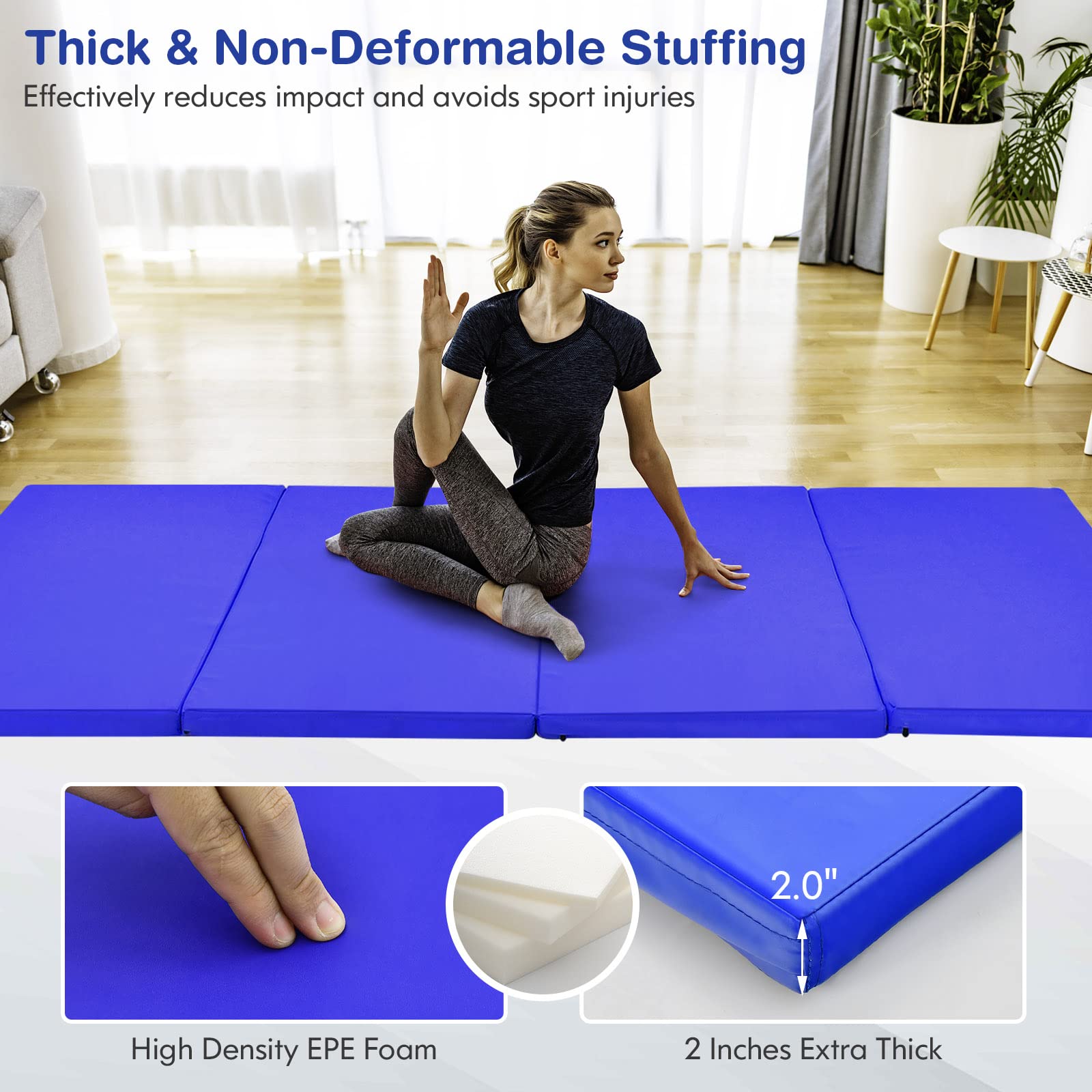 Gymax Gymnastics Mat, 4 X 8 X 2'' Folding Exercise Mat Thick W/Carry Handles & Sturdy Stitching Waterproof Pu Leather Cover, Tum