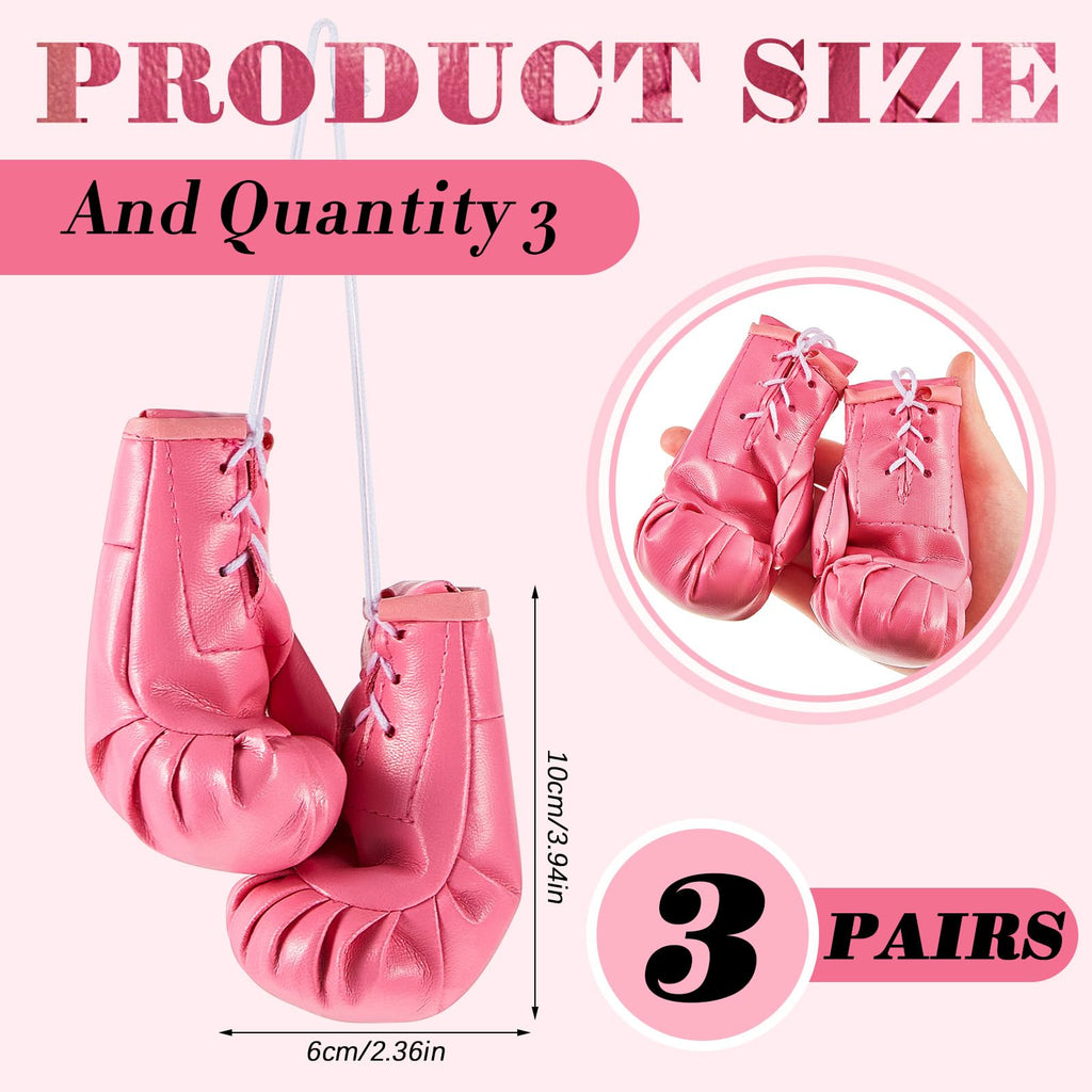 Deekin 3 Pairs Mini Boxing Gloves Miniature Punching Gloves Boxing Party Decorations Boxing Accessories Pink Boxing Gifts Hangin