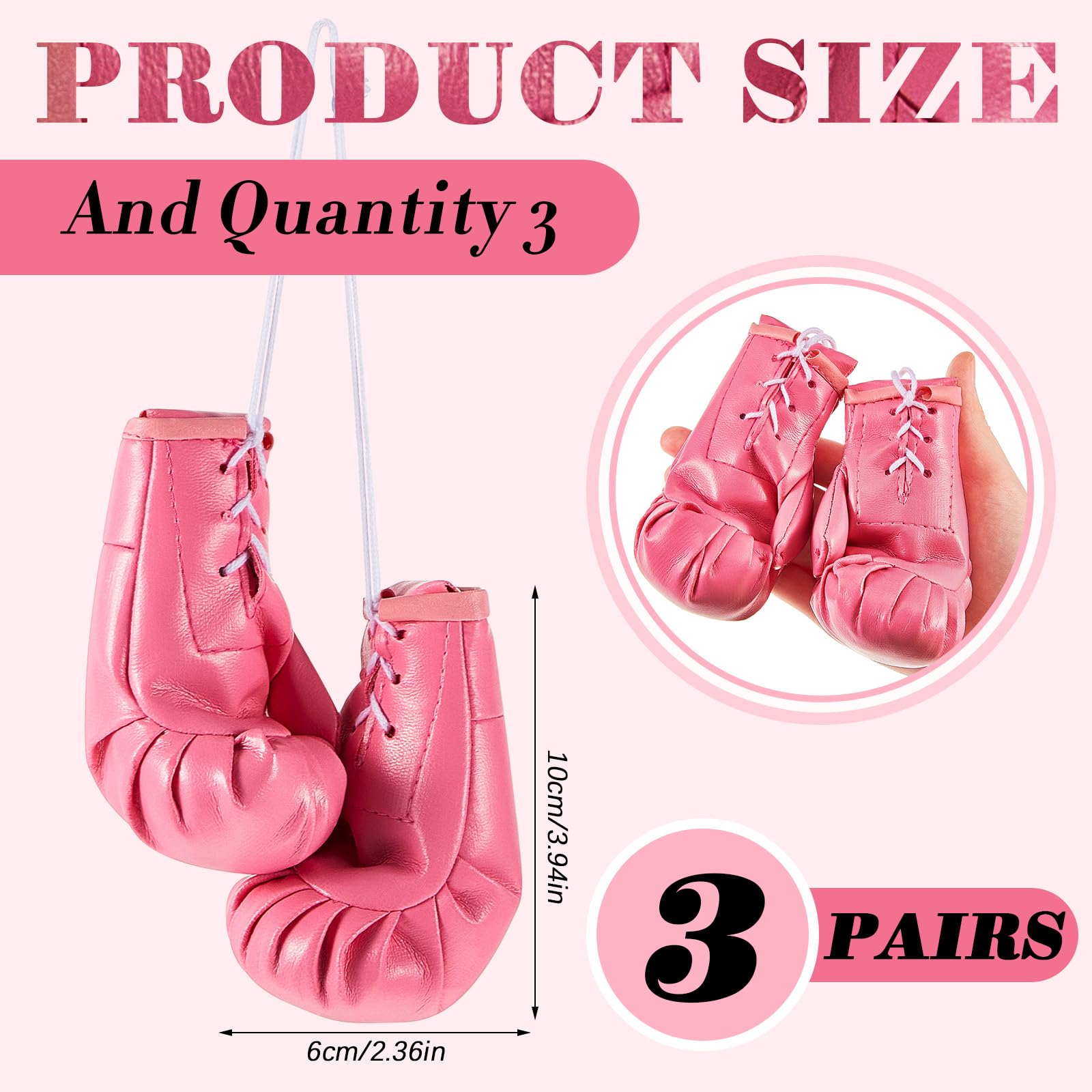 Deekin 3 Pairs Mini Boxing Gloves Miniature Punching Gloves Boxing Party Decorations Boxing Accessories Pink Boxing Gifts Hangin