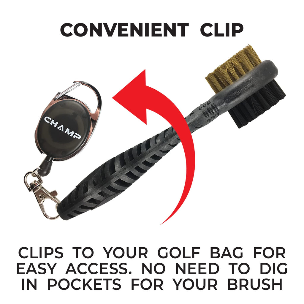 Champ Proactive Sports Dual-Bristle Club Brush With Retractable Cord, Black