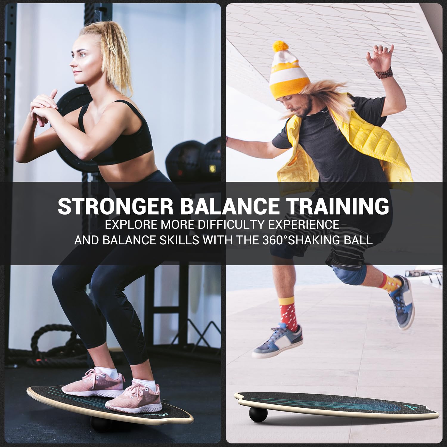 Sportneer Balance Board - 7 Modes Wobble Board With Adjustable Stoppers - Exercise Balancing Stability Trainer For Improve Balan