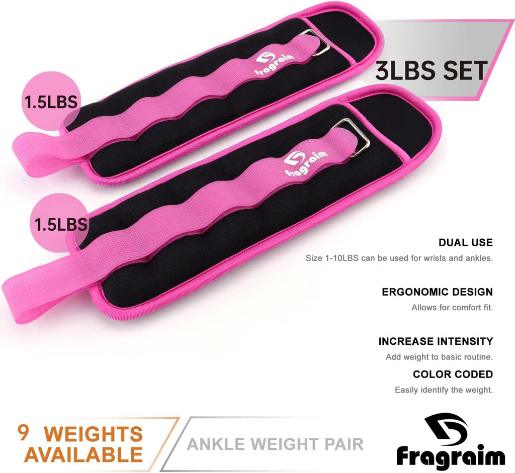 Ankle Weights For Women, Men And Kids - 1.5 Lbs X 2 Strength Training Wrist/Leg/Arm Weight With Adjustable Strap For Jogging, Gy