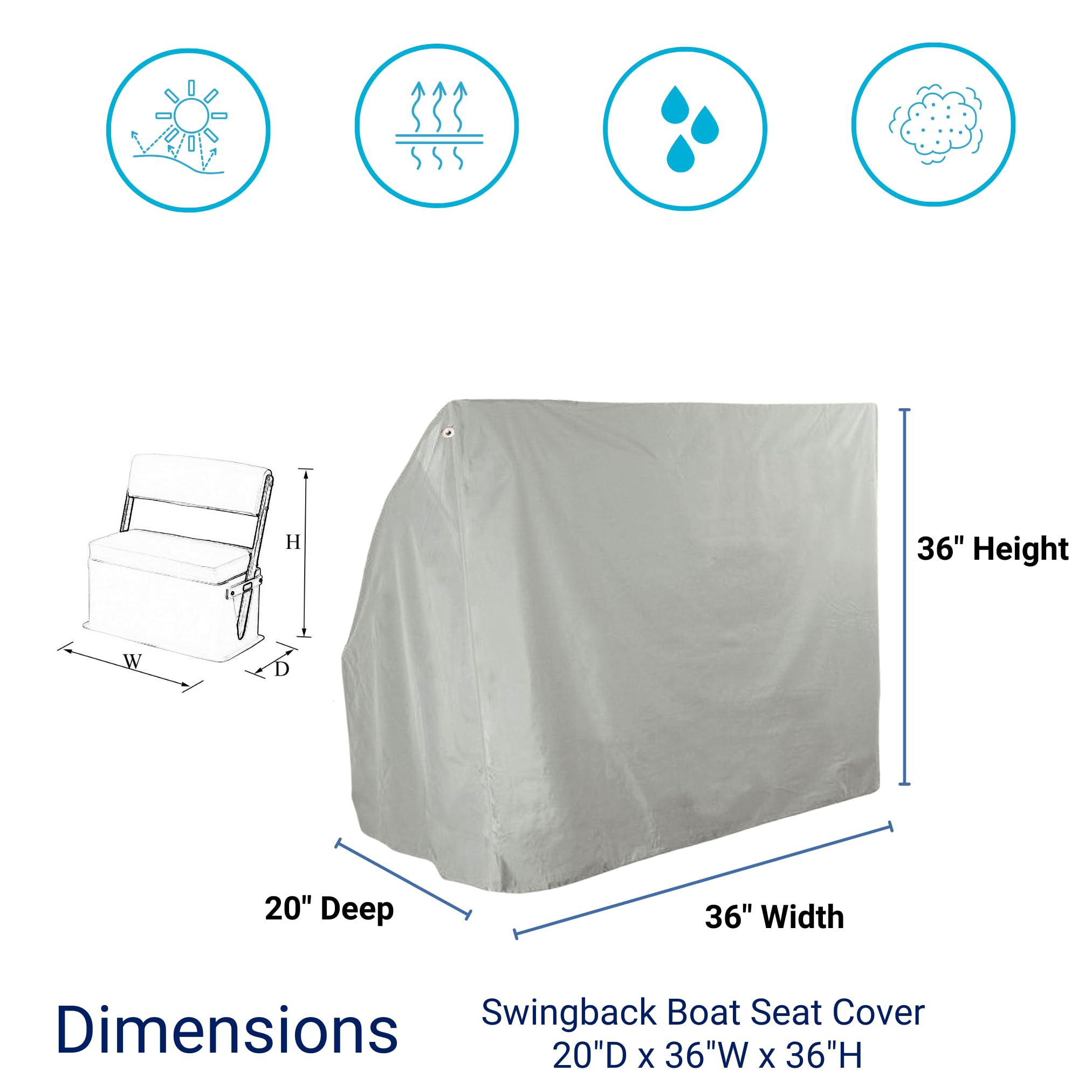 Savvycraft Waterproof Boat Swing Back Seat Cover, Leaning Post, Swingback Cooler Boat Seat Cover 20'' Dx 36'' W X 36'' H Gray