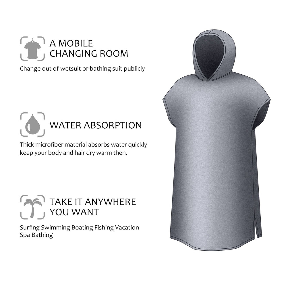 Catalonia Hooded Surf Towel Poncho, Super Water Absorption Thick Microfiber Beach Sand-Proof Wetsuit Changing Robe For Adults Me