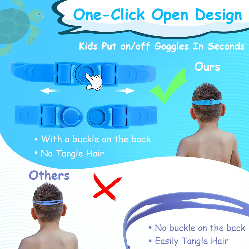 Vvinca Goggles For Swimming Kids, 2 Pack Kids Swim Goggles, Anti-Fog Wide View Anit-Uv Pool Goggles, Leakproof Quick Adjustable