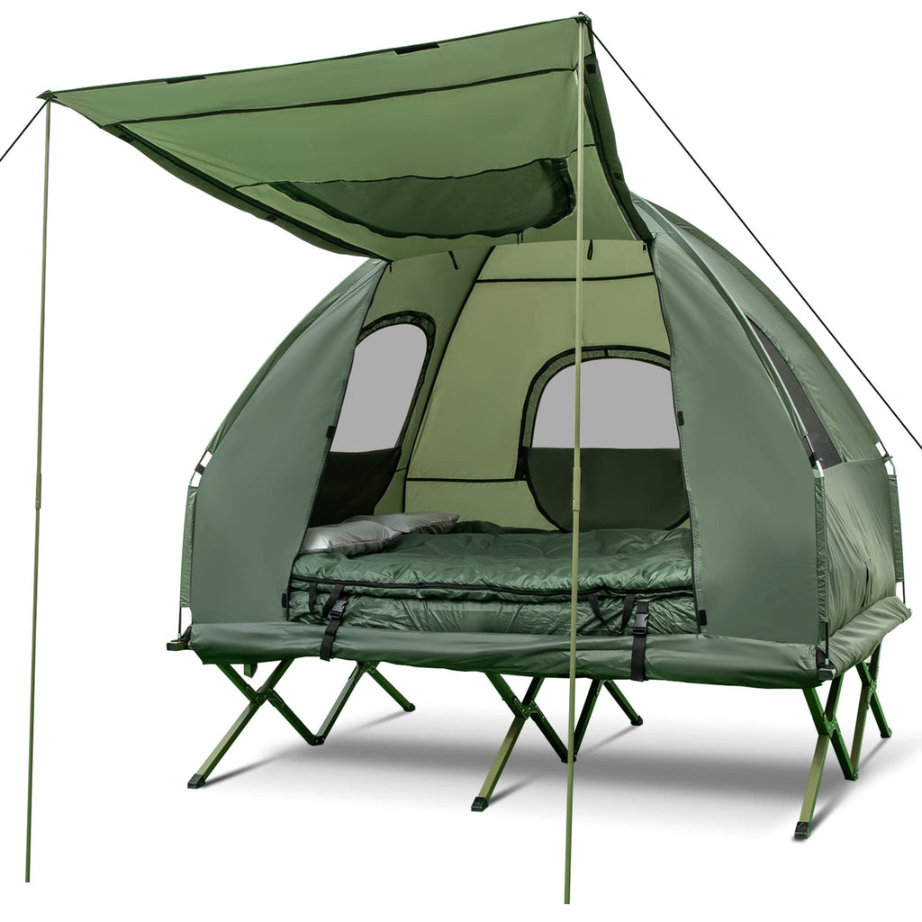 Dortala 2-Person Tent Cot, Foldable Camping Tent W/Air Mattress & Sleeping Bag, Elevated Camping Tent W/Waterproof & Uv-Resistan