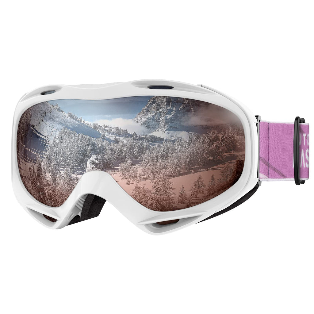 Outdoormaster Ski Goggles Otg - Over Glasses Ski/Snowboard Goggles For Men, Women & Youth - 100% Uv Protection (Whiteframe Pinkl