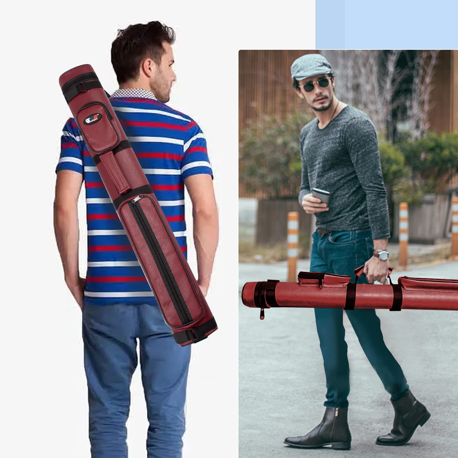 Gse 2X2 Deluxe Hard Billiard Pool Cue Stick Carrying Case, Billiard Cue Case, Billiards Accessories (Oval - Burgundy)