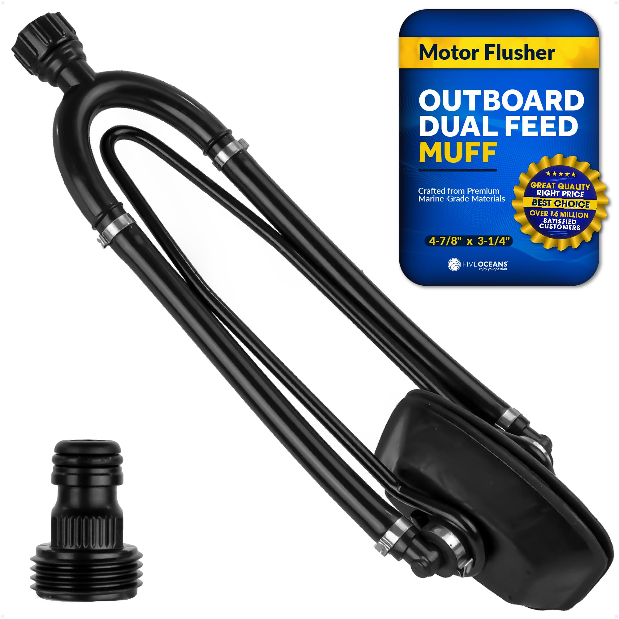 Five Oceans Outboard Motor Muffs, Dual Feed Muff Boat Motor Flusher, Black Pvc Marine Grade Rectangular Muffs, Coated Steel Brac