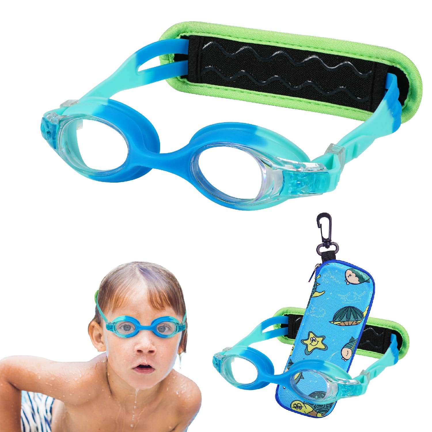 RUIGAO Kids Swim Goggles Age 2-6, Toddler Goggles No Hair Pull,UV Protection/Anti Fog/Padded HeadBand (1PK Kids -Blue & Blue)