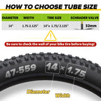 2 Pack 14 Inch Bike Tube Fit 1.75/1.95/2.125 with 32mm Schrader Valve, 14x2.125 Bike Tube with 2PCS Levers, 14 x 2.125 Inner Tub