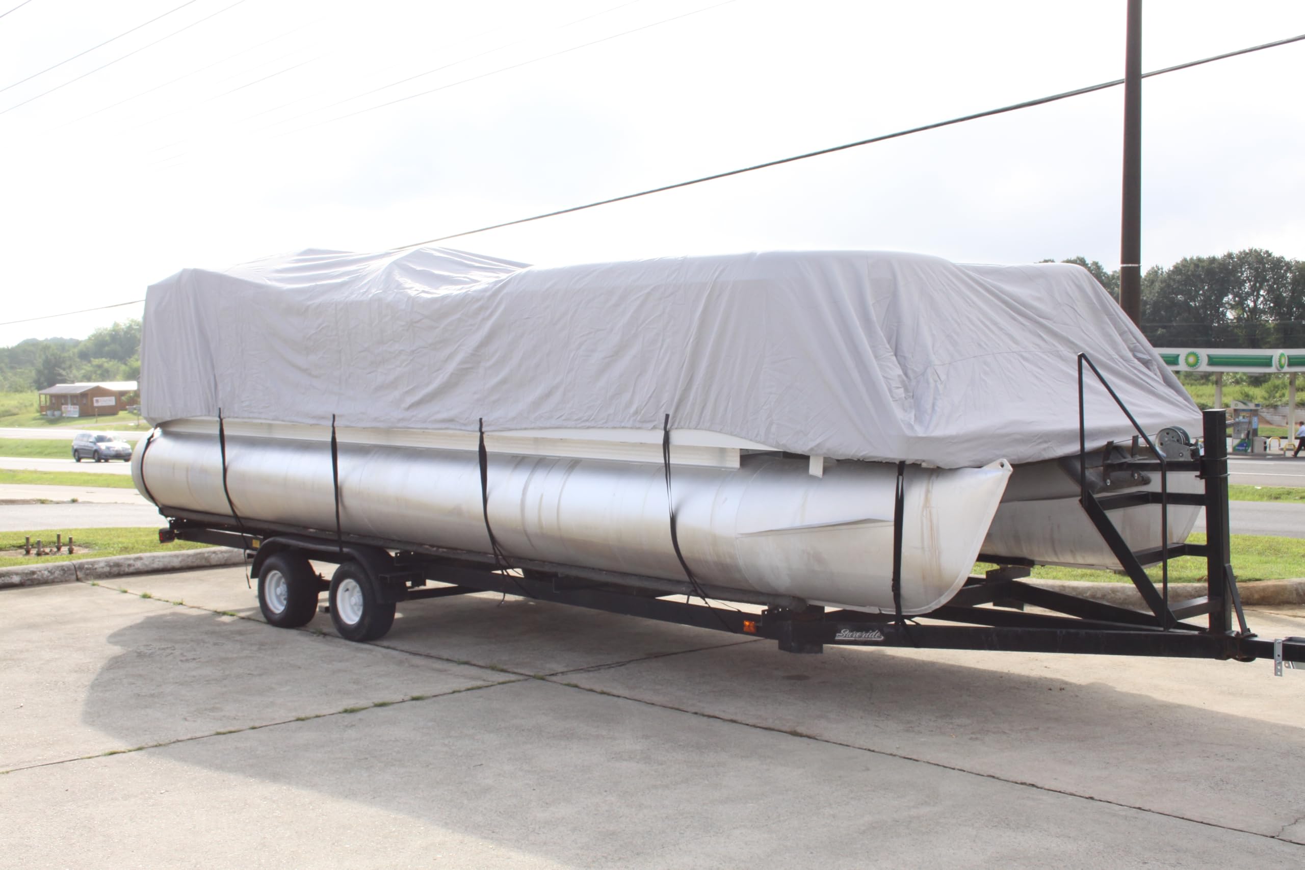 Vortex New 1200D Grey 22 FT Ultra 5 Year Canvas Pontoon/Deck Boat Cover, Elastic, Strap System, FITS 20'1 FT to 22' Long Deck Ar