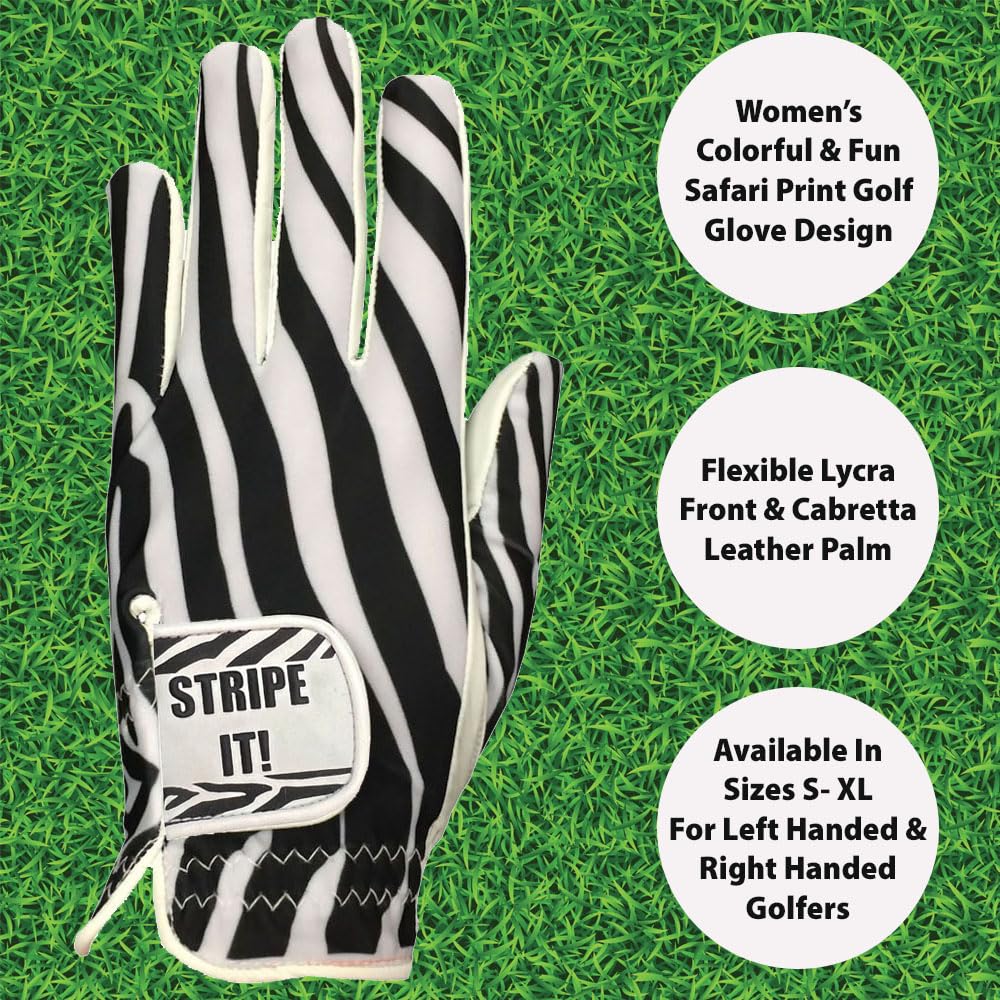 Giggle Golf Women 'S Golf Glove (Large, Worn On Right Hand, Zebra)