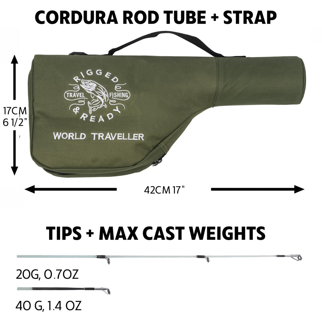 Rigged And Ready World Traveller Rod Reel Case Combination + 2 Tips 215+190Cm (7'+6') Angling Travel Pole. Spin Bait Carp Pike F