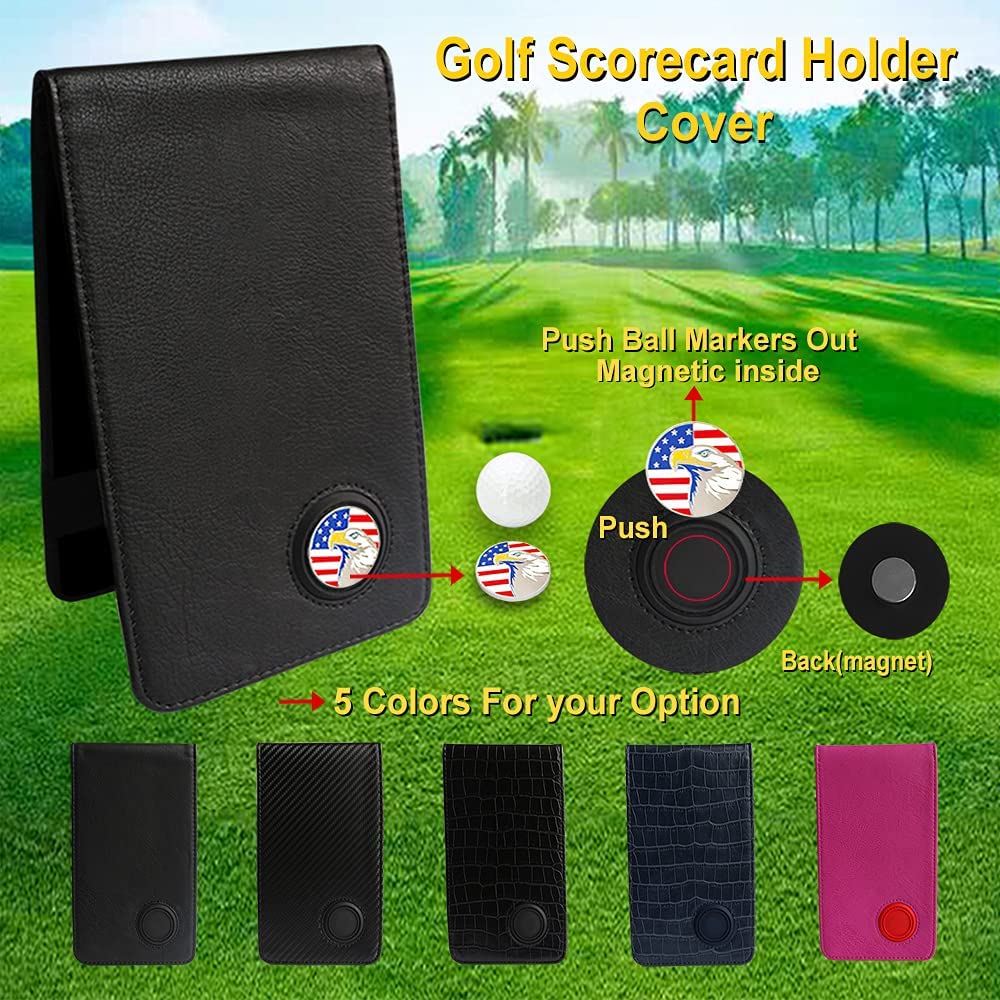 Pinmei Golf Leather Scorecard Holder Cover Yardage Book Cover With American Flag Golf Ball Marker And A Free Pencil 4.33 ? 7.48