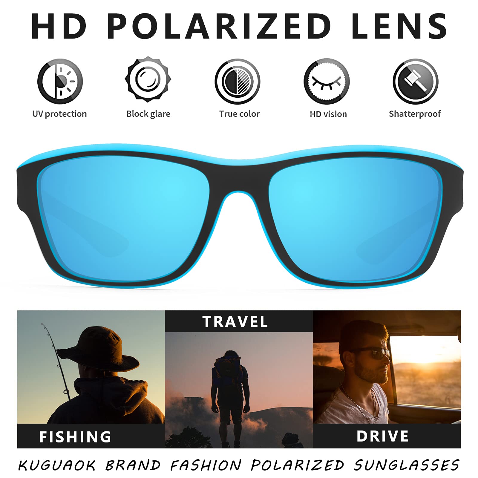 Kuguaok Polarized Sports Sunglasses For Men Driving Cycling Fishing Sun Glasses 100% Uv Protection Goggles